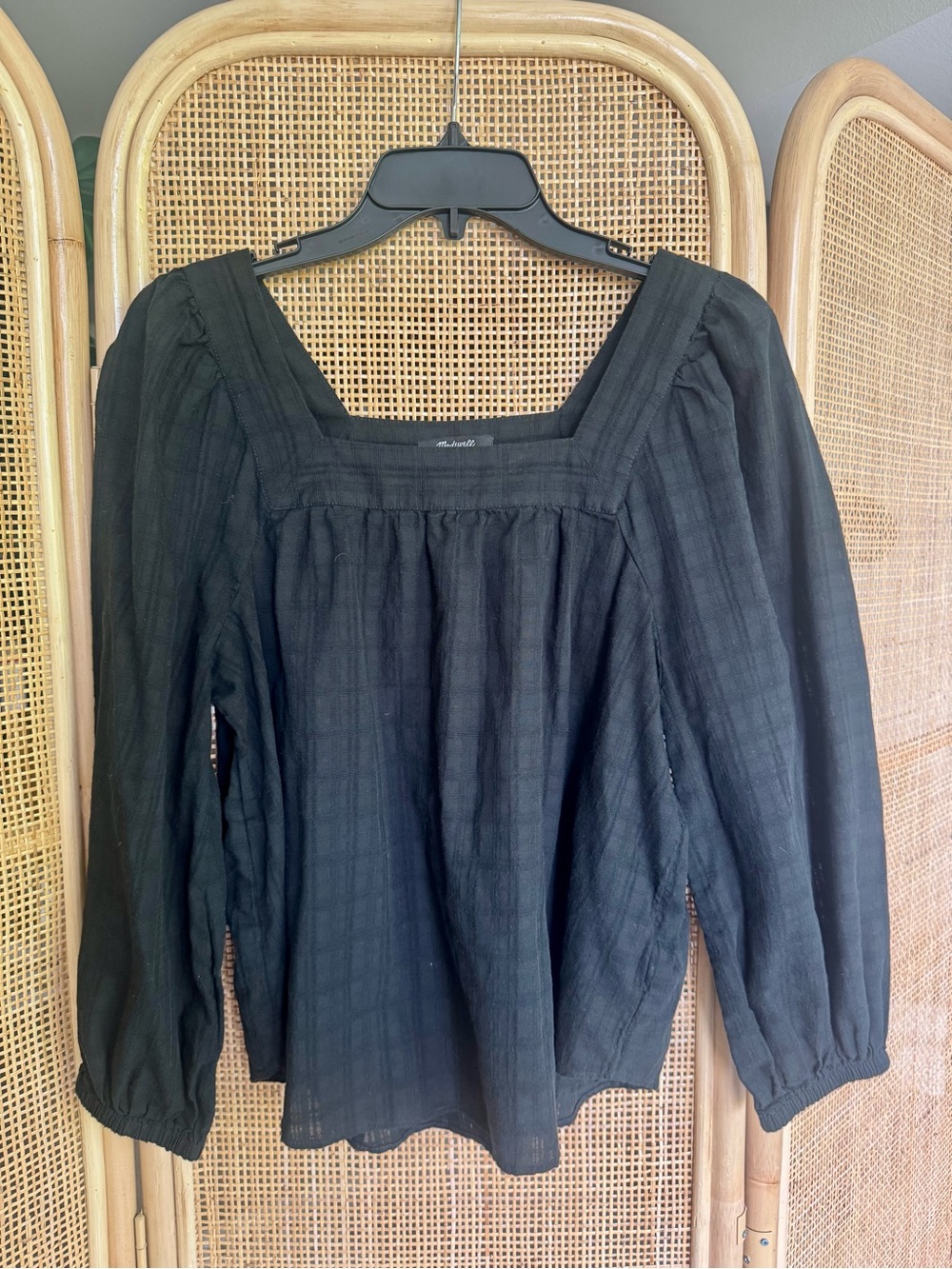 Madewell Black Square-Neck Peasant Blouse - Women's Top
